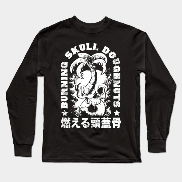 Flaming Skull Donut Shop Long Sleeve T-Shirt by Black Tee Inc